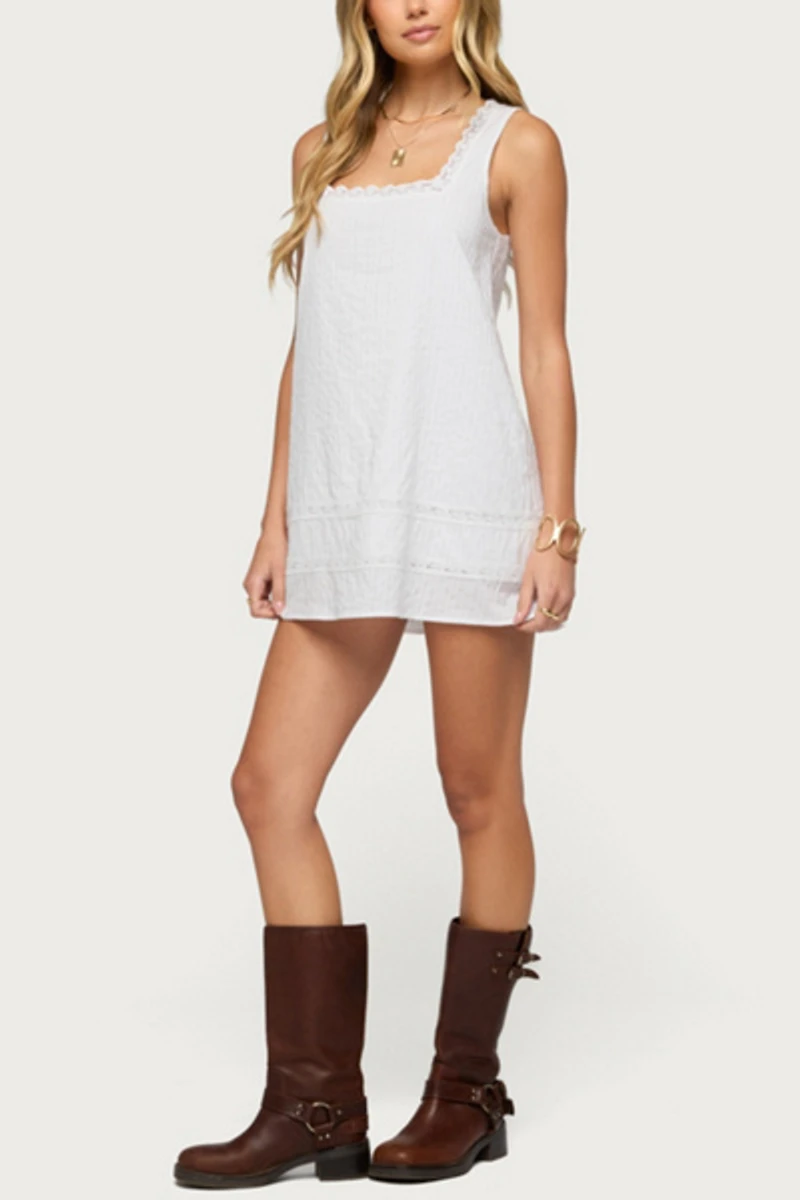 Edikted Doroh Lacey Striped Cotton Mini Dress