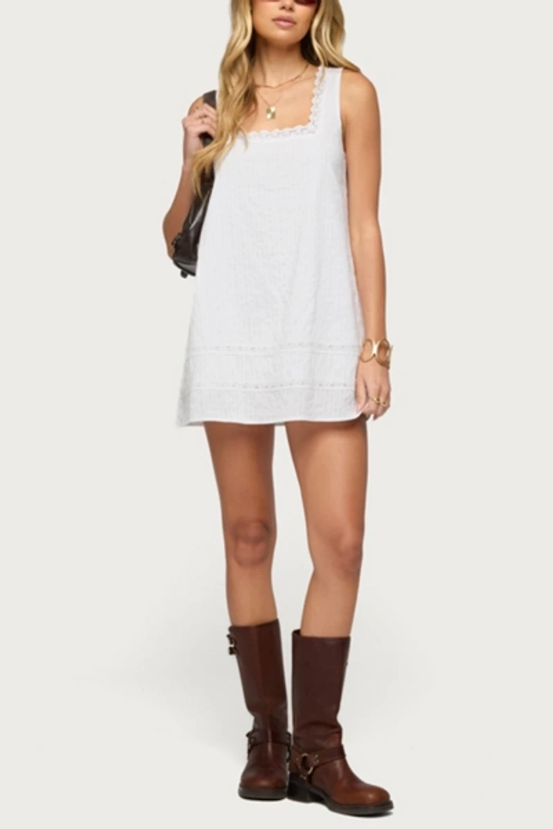 Edikted Doroh Lacey Striped Cotton Mini Dress