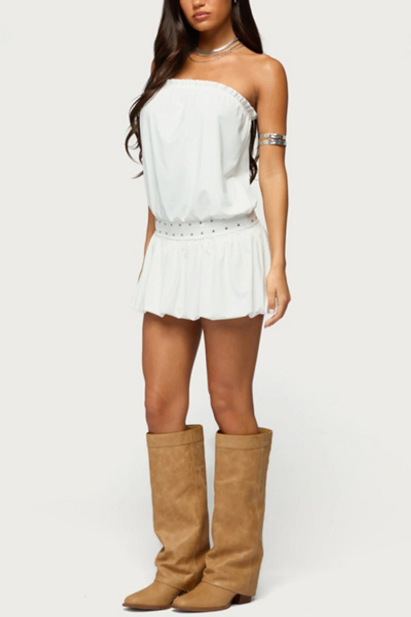Edikted Layton Studded Strapless Bubble Mini Dress