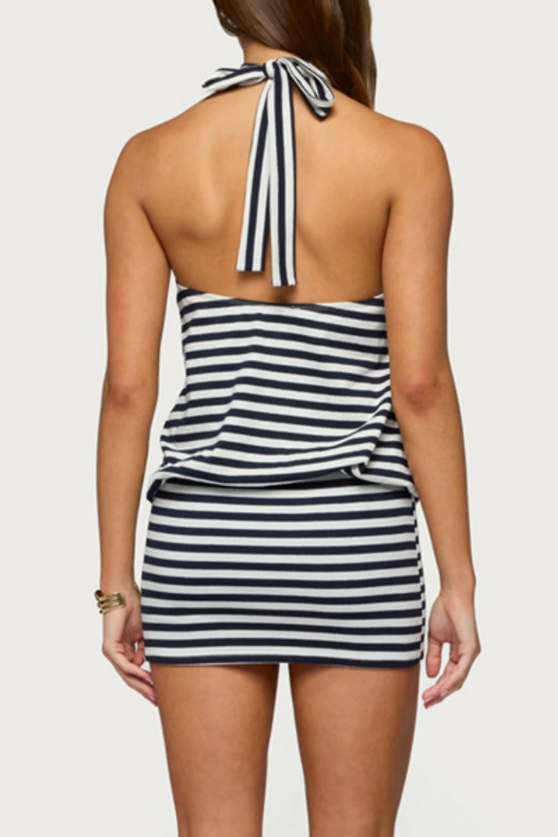 Edikted Milah Striped Halter Neck Mini Dress