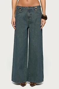 Edikted Button Pinstripe Low Rise Baggy Jean