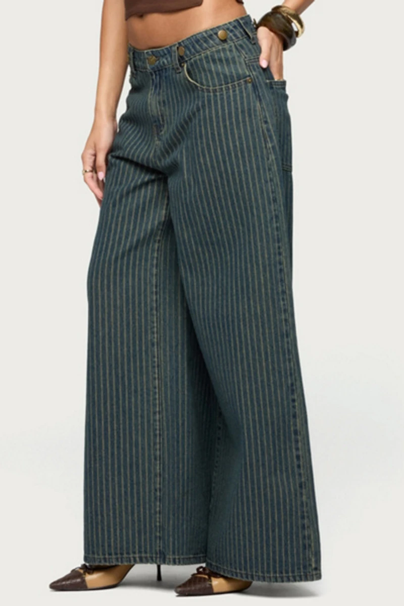 Edikted Button Pinstripe Low Rise Baggy Jean