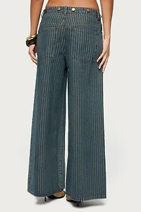 Edikted Button Pinstripe Low Rise Baggy Jean