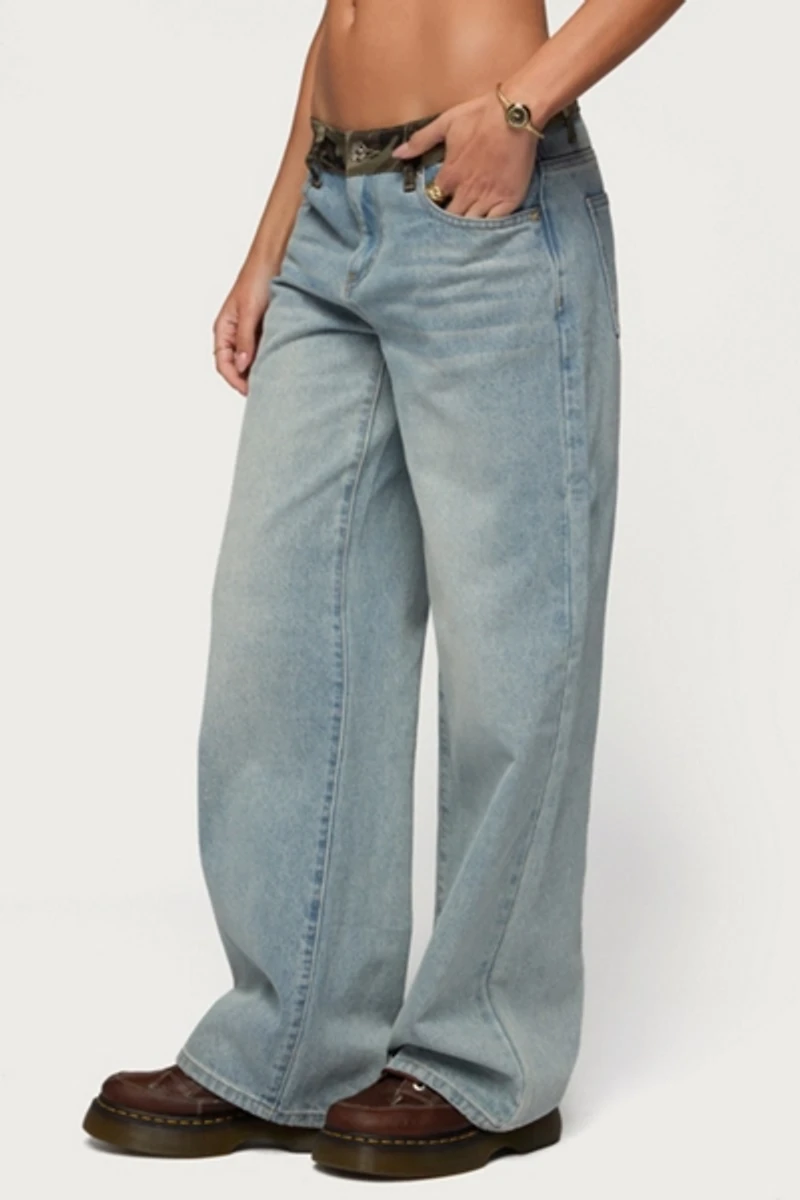 Edikted Camo Waist Low Rise Baggy Jean