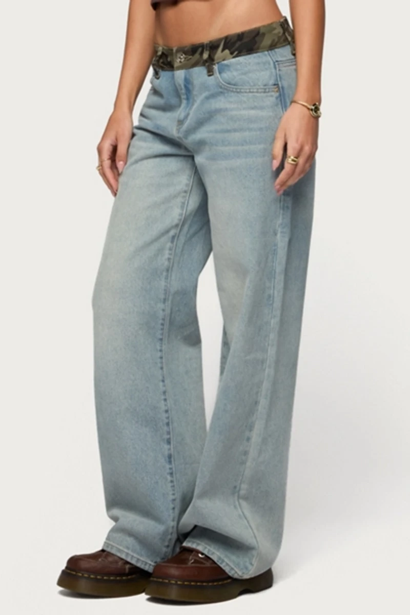 Edikted Camo Waist Low Rise Baggy Jean