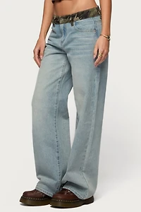 Edikted Camo Waist Low Rise Baggy Jean