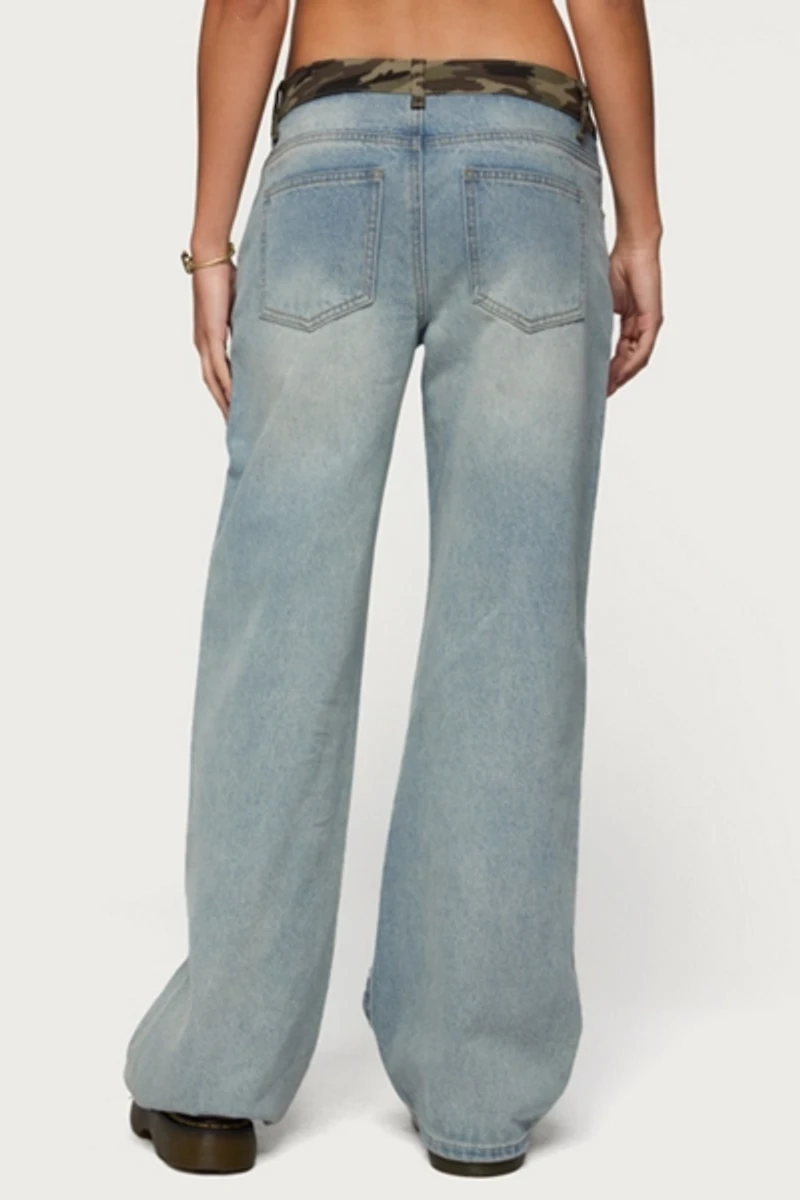 Edikted Camo Waist Low Rise Baggy Jean
