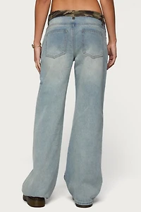 Edikted Camo Waist Low Rise Baggy Jean