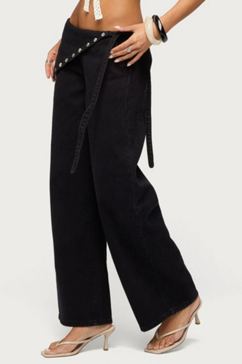 Edikted Button Foldover Low Rise Baggy Jean