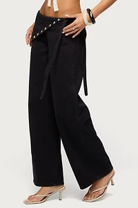 Edikted Button Foldover Low Rise Baggy Jean