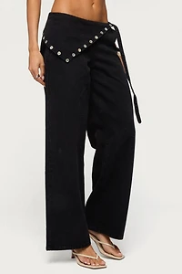 Edikted Button Foldover Low Rise Baggy Jean
