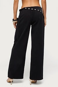 Edikted Button Foldover Low Rise Baggy Jean