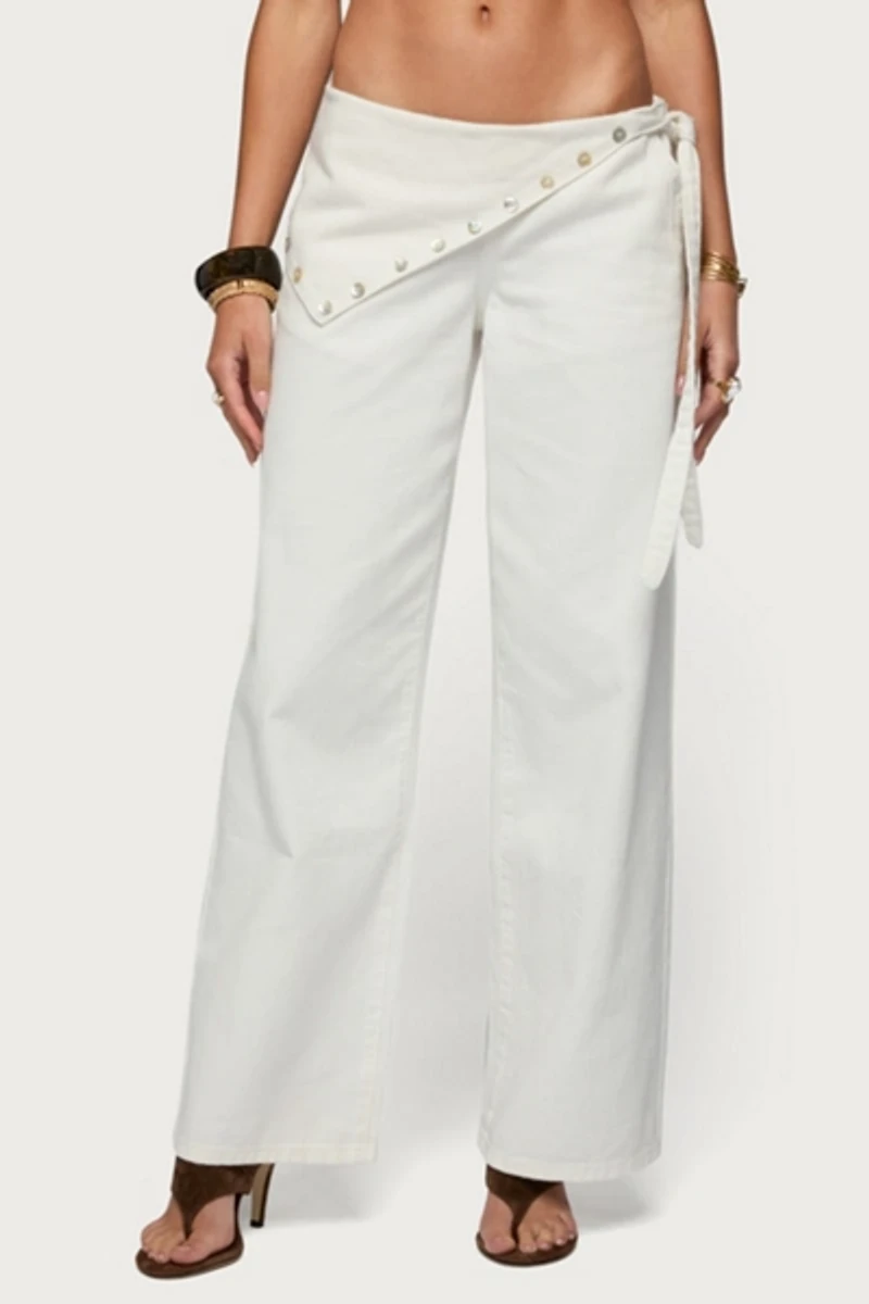 Edikted Button Foldover Low Rise Baggy Jean