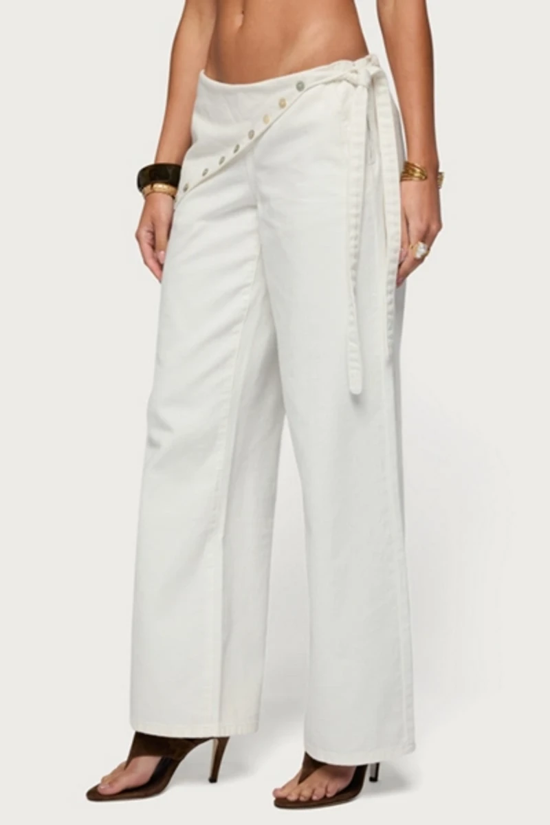 Edikted Button Foldover Low Rise Baggy Jean