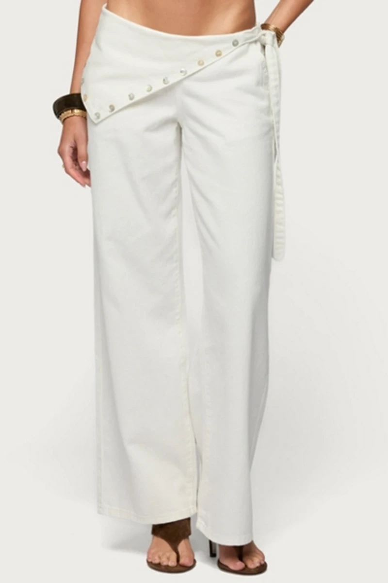 Edikted Button Foldover Low Rise Baggy Jean