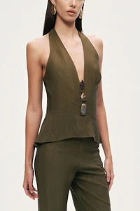 Nocturne Halter Neck Peplum Top