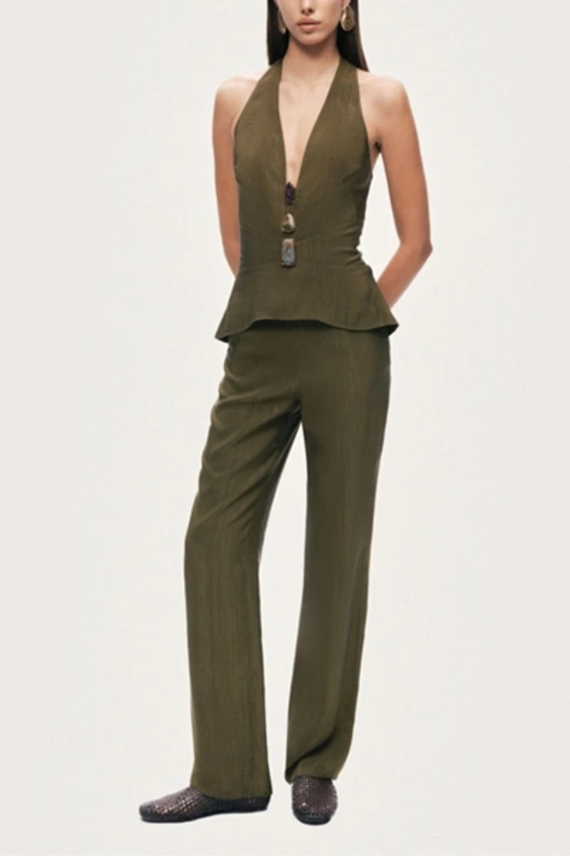 Nocturne Halter Neck Peplum Top