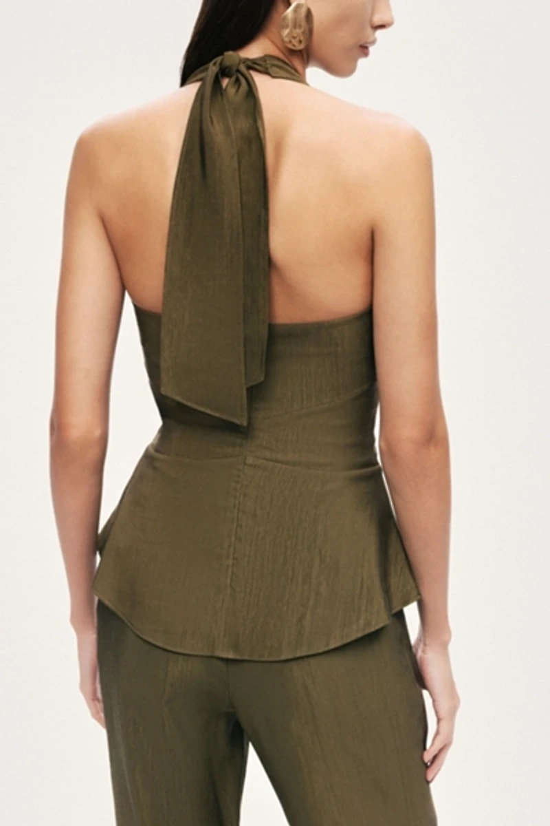 Nocturne Halter Neck Peplum Top