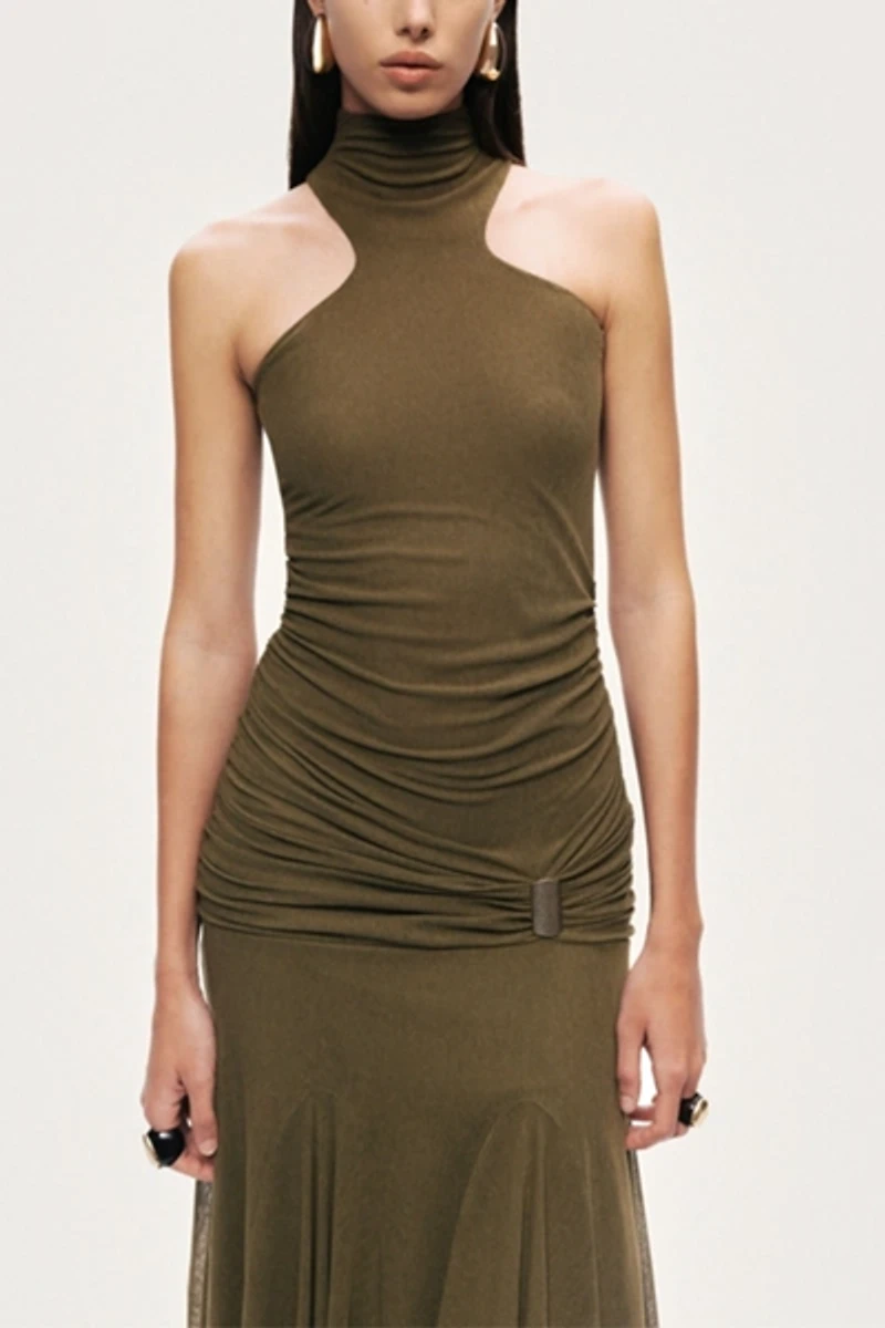 Nocturne Halter Neck Draped Maxi Dress