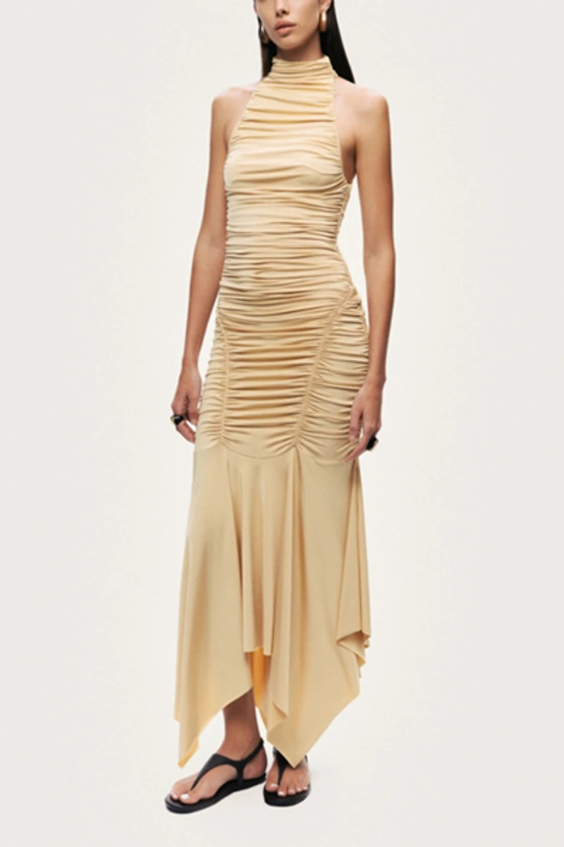 Nocturne Ruched Halter Midi Dress