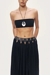 Nocturne Pleated Ring-Detail Midi Skirt