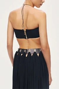 Nocturne Pleated Ring-Detail Midi Skirt