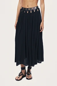 Nocturne Pleated Ring-Detail Midi Skirt