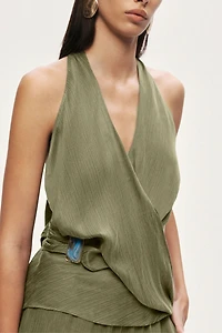 Nocturne Asymmetric Halter Wrap Top