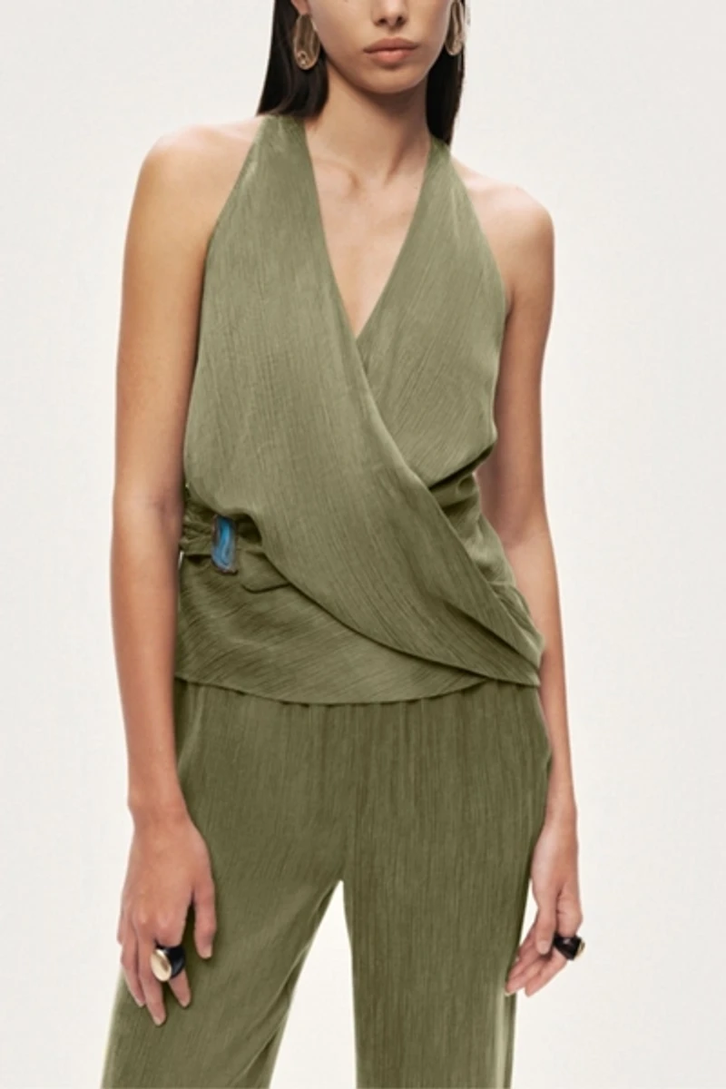 Nocturne Asymmetric Halter Wrap Top