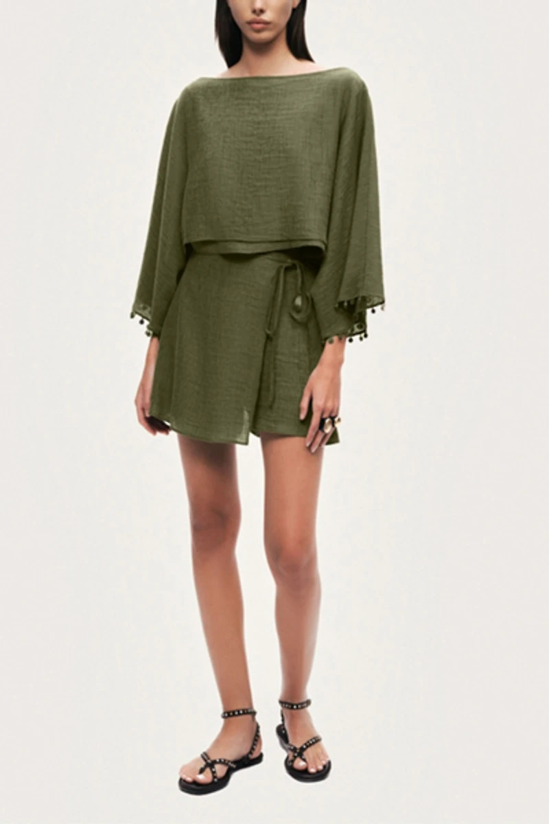 Nocturne Cropped Boat-Neck Blouse