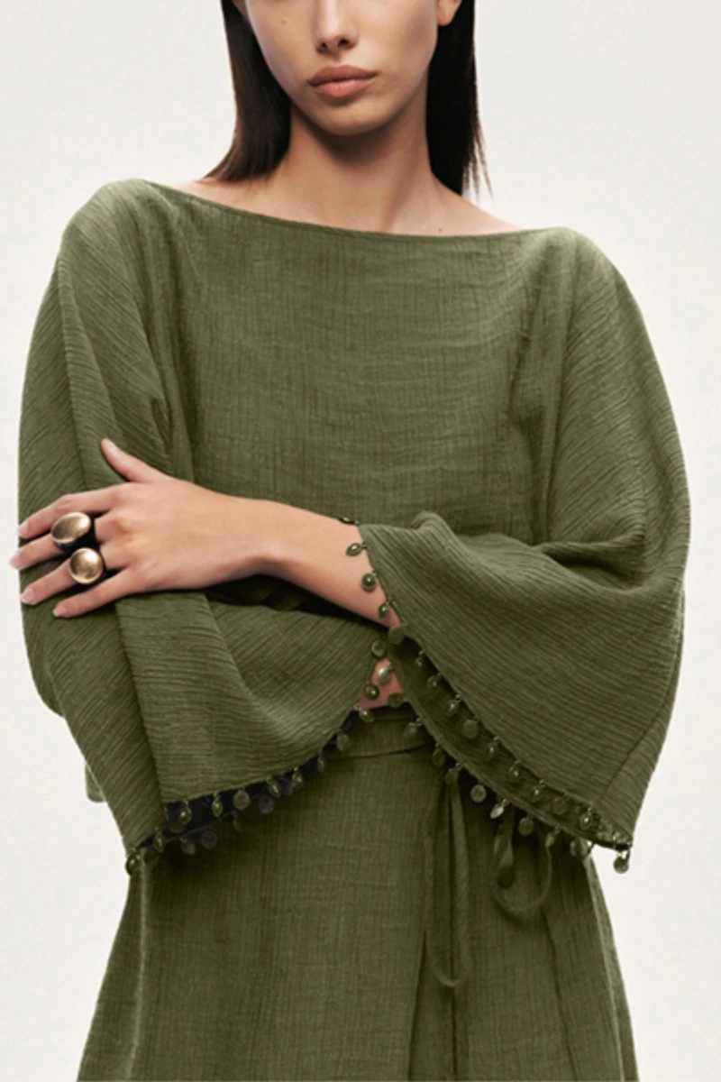 Nocturne Cropped Boat-Neck Blouse