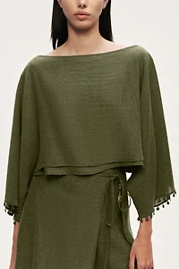 Nocturne Cropped Boat-Neck Blouse