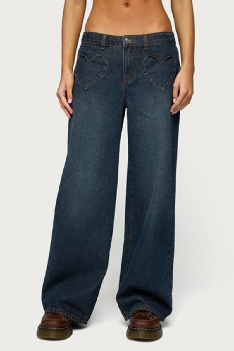 Edikted Heart Pockets Low Rise Baggy Jean