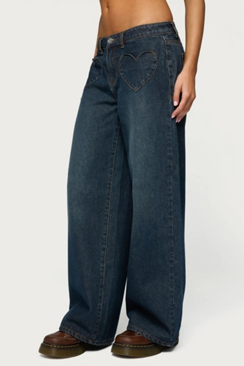 Edikted Heart Pockets Low Rise Baggy Jean