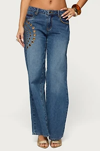 Edikted Monika Stud & Grommet Low Rise Baggy Jean