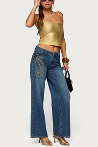 Edikted Monika Stud & Grommet Low Rise Baggy Jean