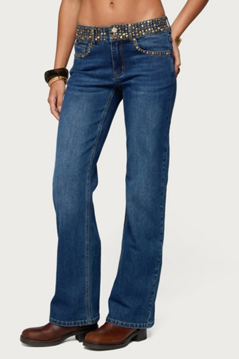 Edikted Studded Low Rise Straight Leg Jean