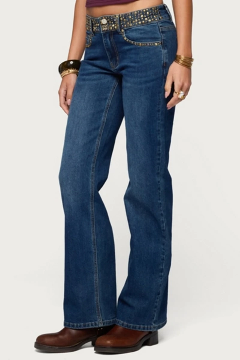 Edikted Studded Low Rise Straight Leg Jean