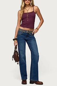 Edikted Studded Low Rise Straight Leg Jean