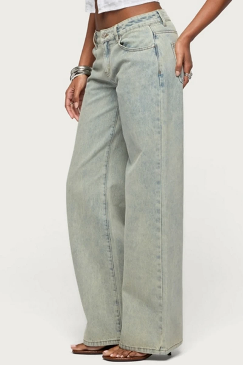 Edikted Tall Magda Acid Wash Low Rise Baggy Jean