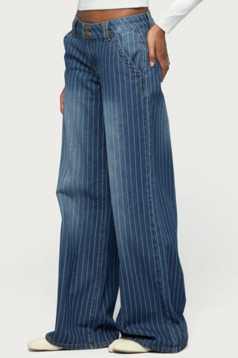 Edikted Tall Cory Striped Low Rise Baggy Jean