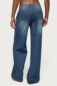 Edikted Tall Cory Striped Low Rise Baggy Jean
