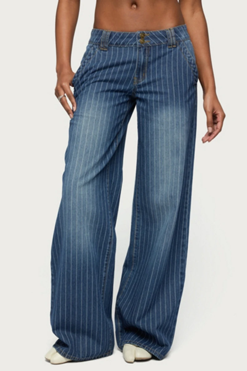Edikted Tall Cory Striped Low Rise Baggy Jean