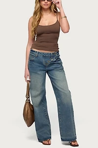 Edikted Moxlan Slanted Button Low Rise Baggy Jean