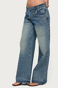 Edikted Moxlan Slanted Button Low Rise Baggy Jean