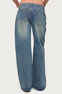 Edikted Moxlan Slanted Button Low Rise Baggy Jean