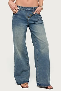 Edikted Moxlan Slanted Button Low Rise Baggy Jean