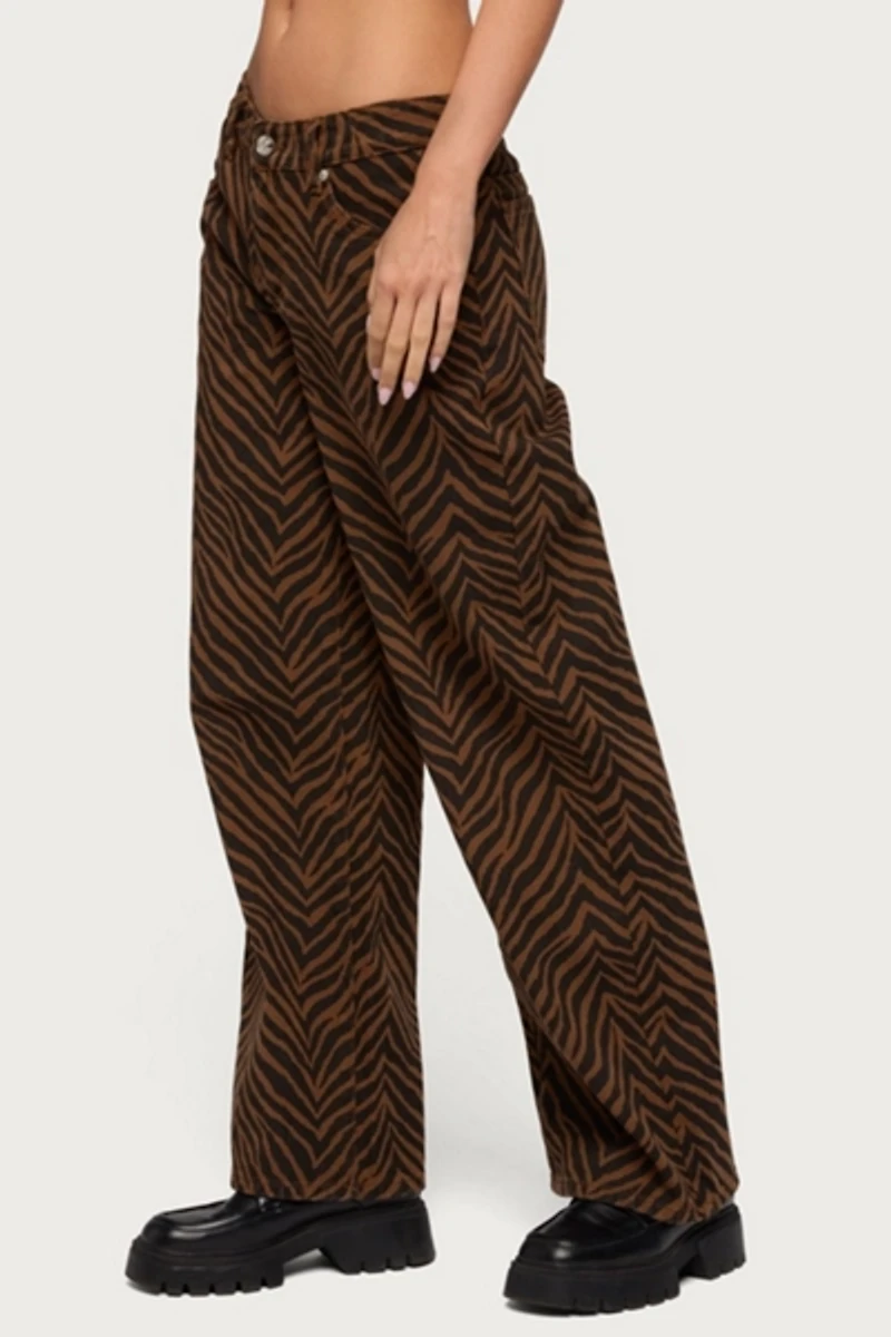 Edikted Zebra Print Low Rise Baggy Jean