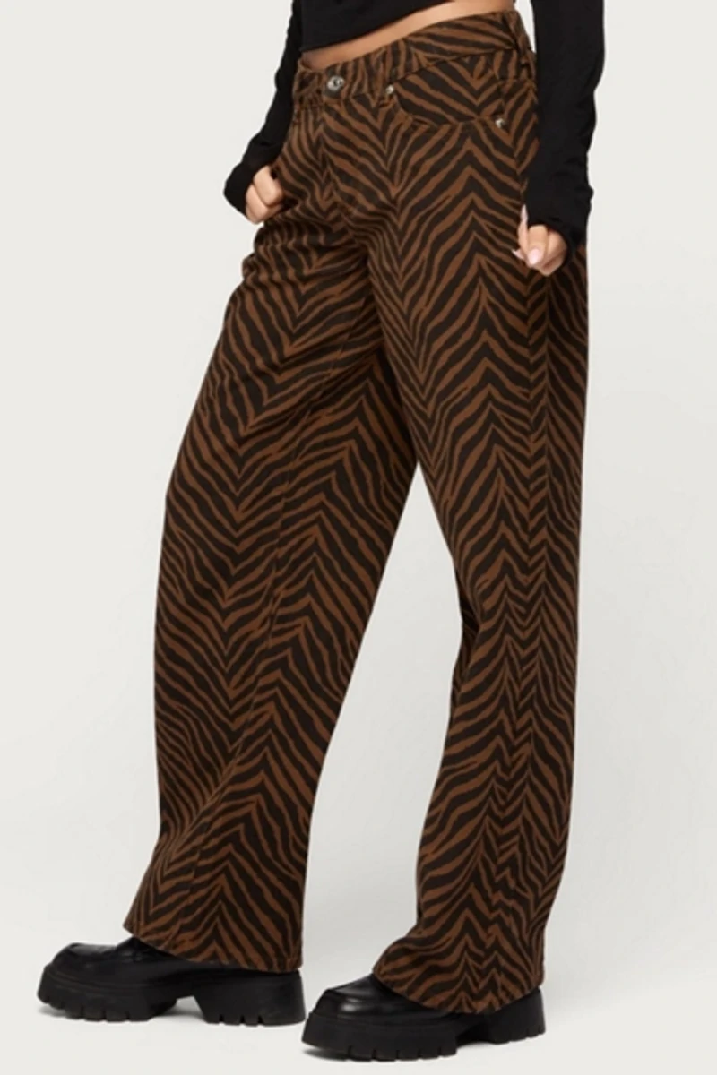 Edikted Zebra Print Low Rise Baggy Jean