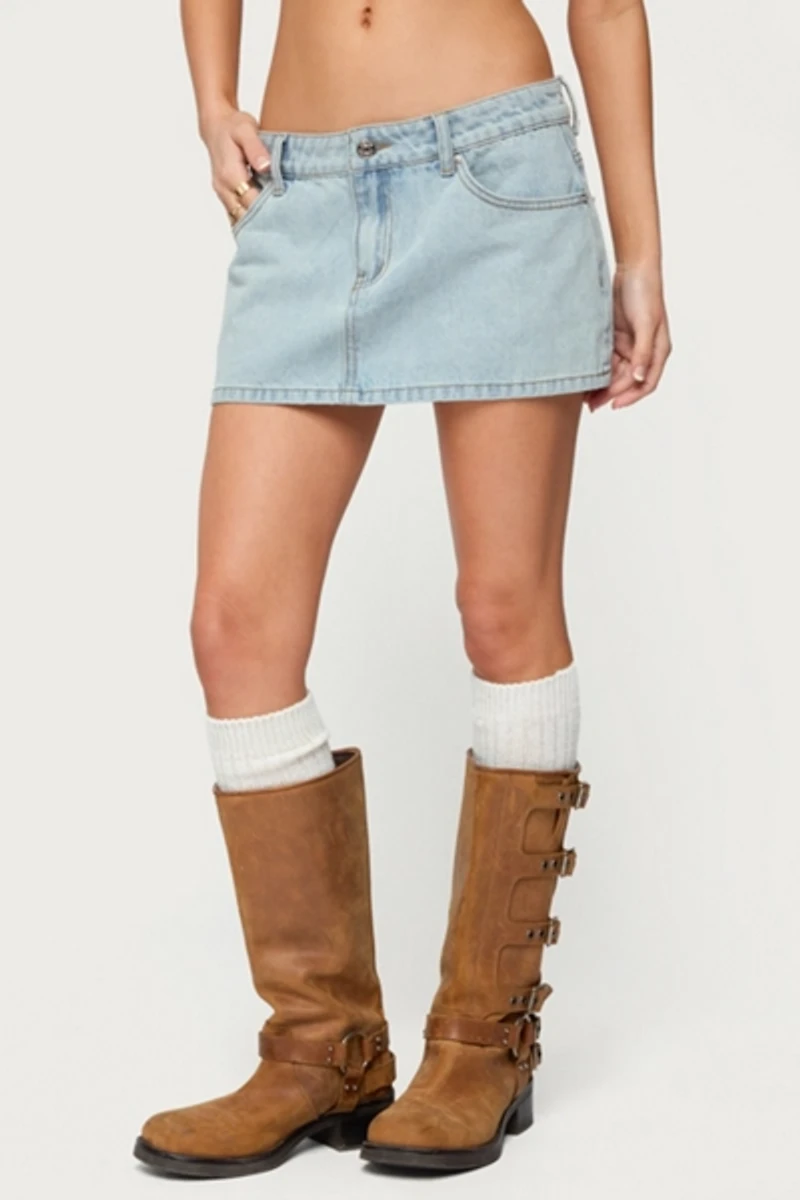 Edikted Petite Chiara Denim Micro Skirt